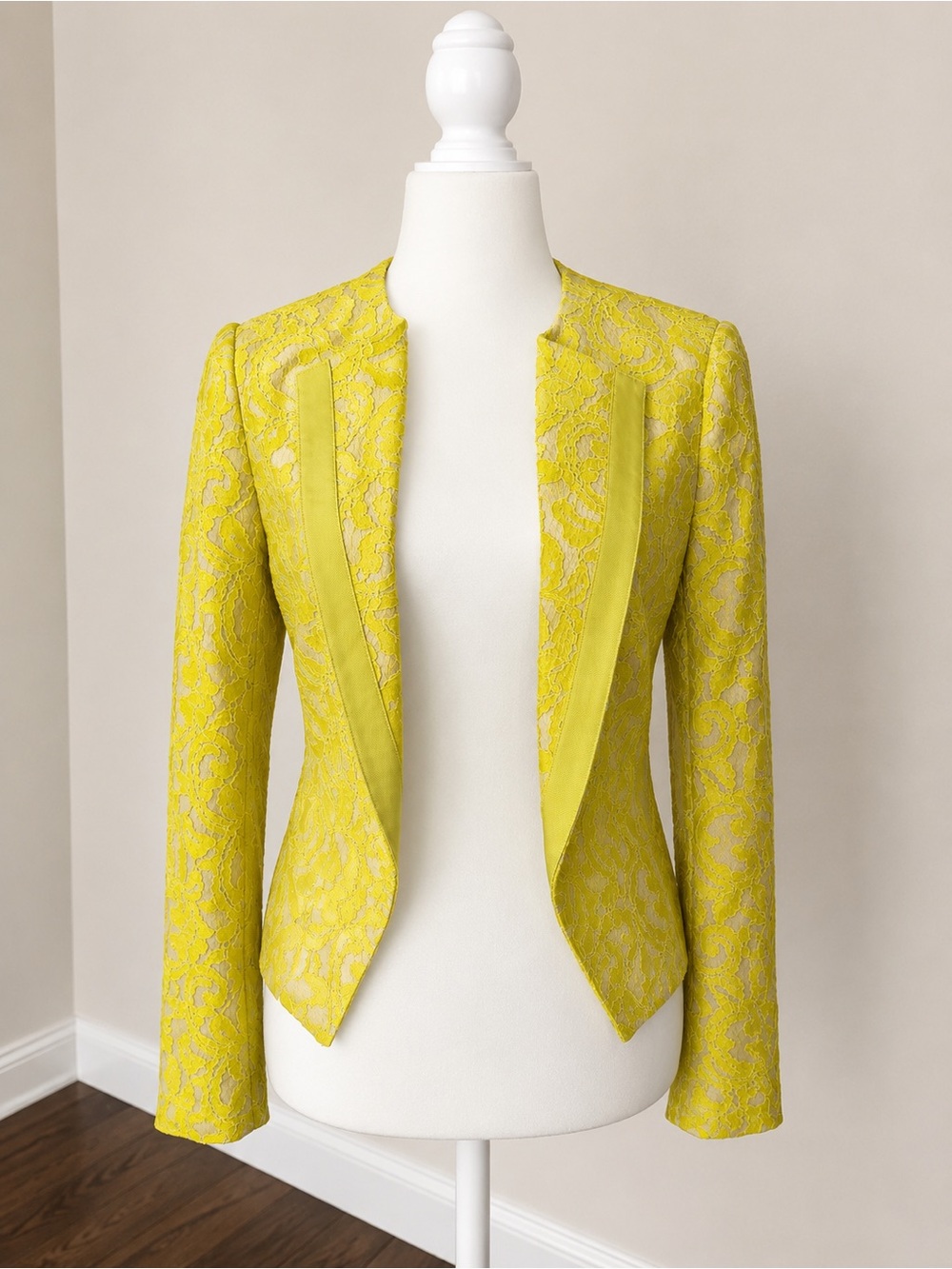 Anthropologie Yellow Lace Cropped Blazer